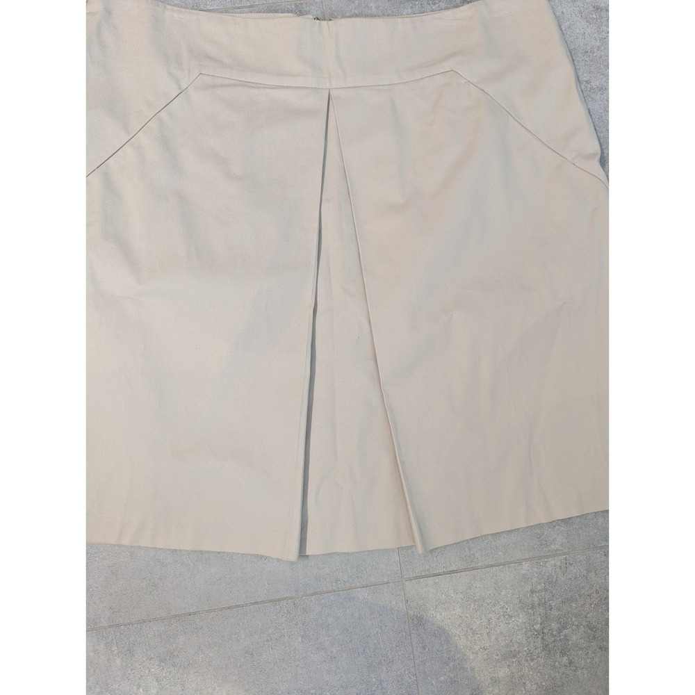 Michael Kors Khaki Beige Cotton Blend Pleated A-Line Skirt Size 14 MK Logo Zip - Picture 3 of 9